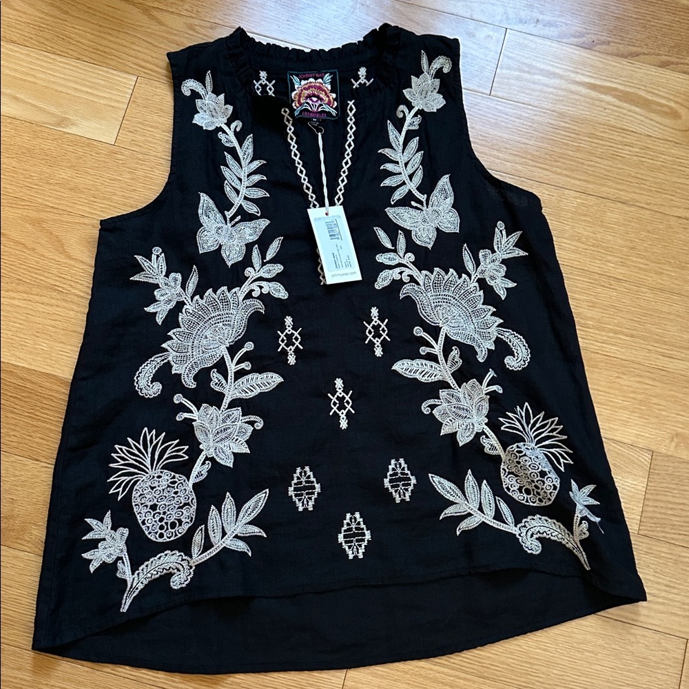 Johnny Was Linen Ruffle Neck Tank- Orla